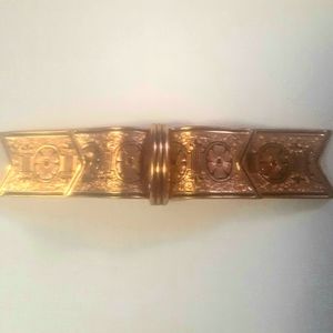 Vtg Coro Art Deco Damascene Flat Double Bow Pin Brooch